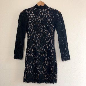 Lulus Automatically In Love Black Lace Backless Long Sleeve Mini Dress Small